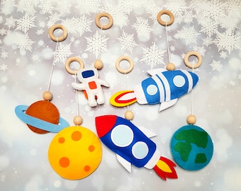 Space baby felt Wooden Baby Gym toy Baby shower gift nursery decor