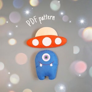 Blue Alien monster toy Pattern PDF Tutorial, felt toy pattern PDF, Spaceship Softie Sewing Pattern Stuffed Toy Plush Easy toy pattern sewing