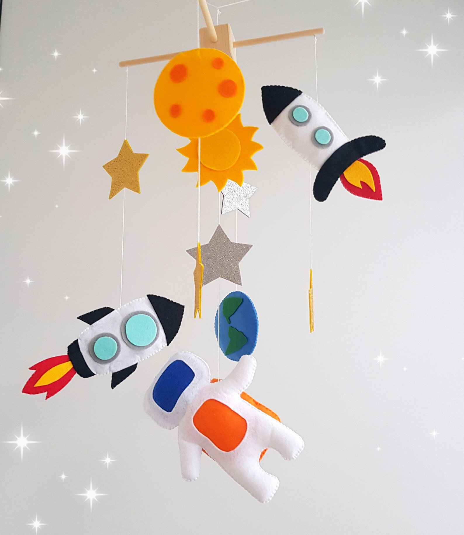 Galaxy Baby Crib Mobile Astronaut Glitter Star Space Rocket Etsy
