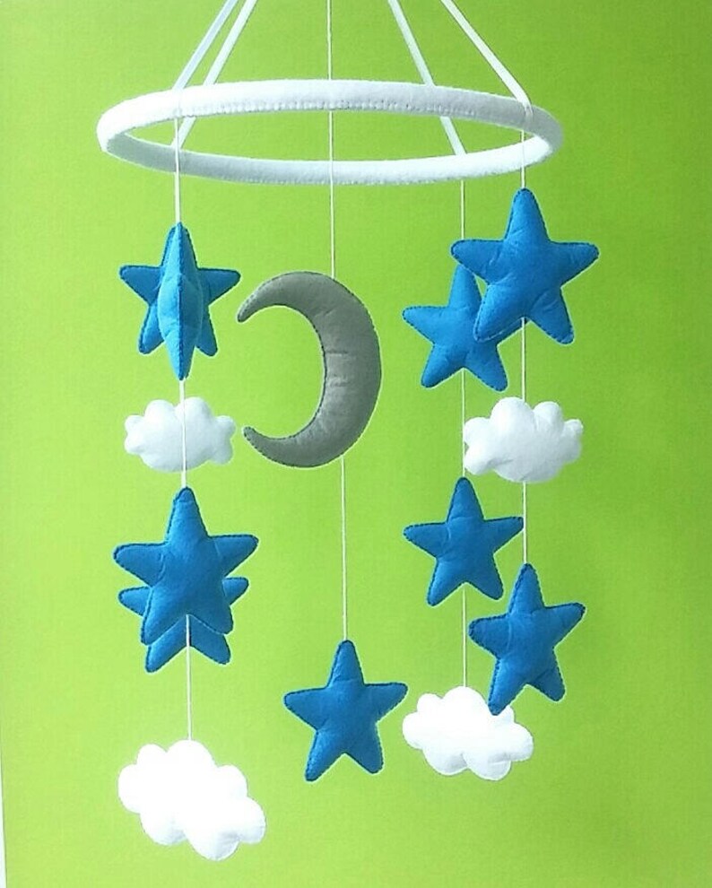 Baby mobile crib Star navy gray moon Nursery cot decor Cloud Etsy
