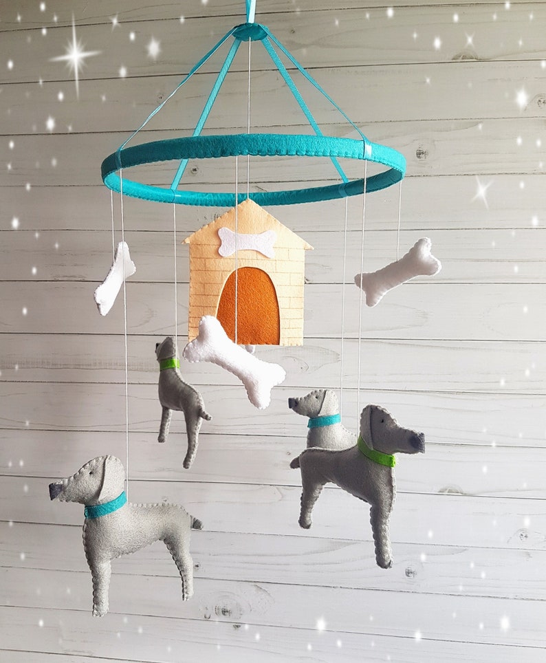 Dog baby crib mobile weimaraners Nursery felt Animals
