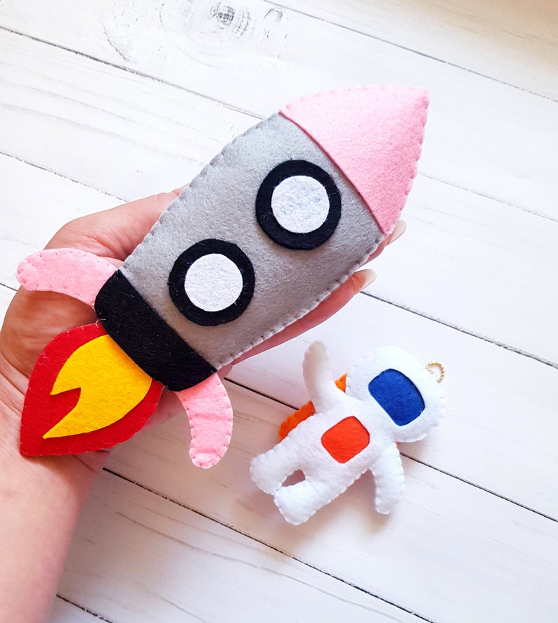 Felt toys rocket and astronaut Space nursery decor image 2