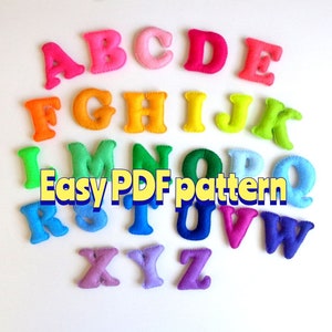 ABC Fieltro Felpa Patrón de costura Letras Alfabeto Patrón Descargar pdf fácil patrón tutorial