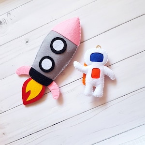 Felt toys rocket and astronaut Space nursery decor image 1