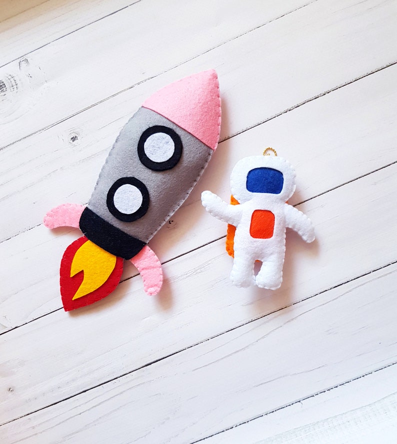 Felt toys rocket and astronaut Space nursery decor image 1