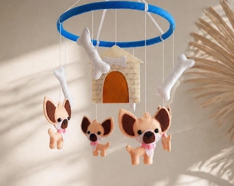 Móvil para bebé Chihuahua, móvil para cuna con diseño de perro, móvil para habitación infantil con temática de cachorros, móvil de fieltro para decoración de bebés, regalo para baby shower, regalo para la habitación de un amante de los perros