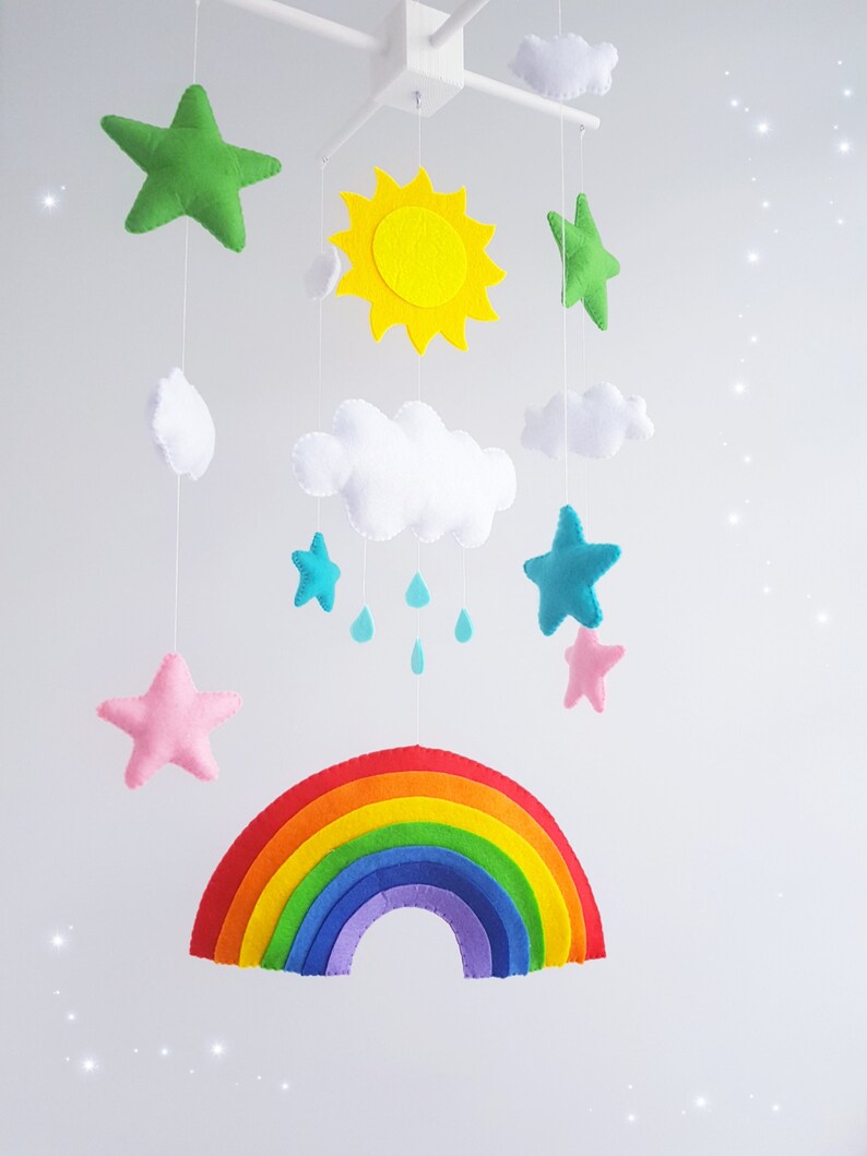 Colorful beautiful Rainbow baby crib mobile, Nursery baby crib mobile, Felt baby mobile, Girl baby mobile, Boy baby felt mobile image 4