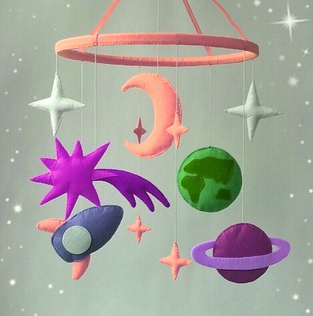 Pink girl Space baby crib mobile Nursery Felt Cot Hanging crib Etsy