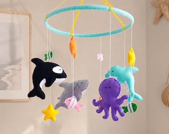 Ocean Crib Mobile, under the sea Animal Baby Mobile, Neutral Nursery Decor, Coastal Baby Mobile, Baby Shower Gift