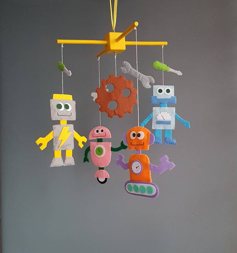 Robots Baby Crib Mobile Nursery Handmade Felt New Baby Gift Etsy