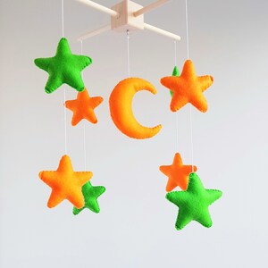 Green Orange Baby crib mobile, Colorful Stars baby crib mobile, Nursery crib mobile decor, handmade felt crib mobile, nursery decor stars
