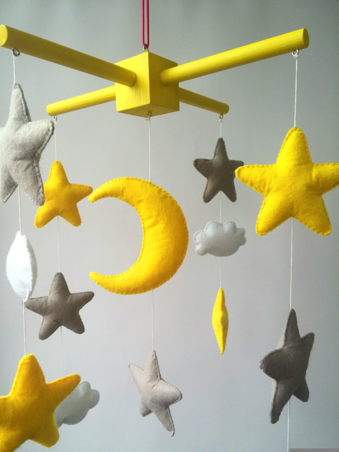 Moon, Star and Cloud Mobile - Grey/Yellow