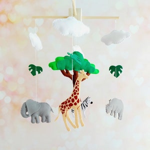 Jungle African baby crib nursery mobile Neutral animals giraffe, zebra, elephant, rhinoceros, Felt mobile, Safary mobile, Animals mobile