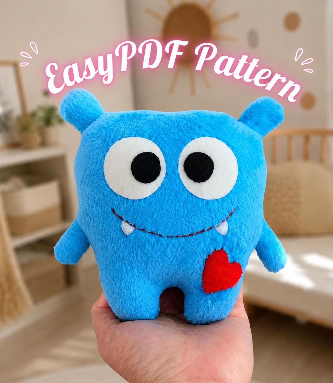 Cute Monster Sewing Pattern PDF, Plush Toy Template, Stuffed Animal DIY Pattern, Soft Toy Tutorial, Easy Sewing Project, Fun Craft for Kids