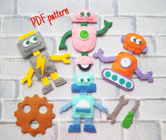 Set Robots toy Pattern, Easy Tutorial toy robot, Felt Robot Pattern tutoriel, PDF Easy pattern robot, Robot feutre Patron de couture, Robot peluche