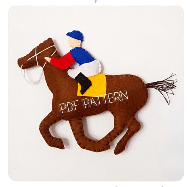 Easy PDF Pattern horse and rider felt, Pattern Toy Horse Rider jockey felt Pattern PDF tutorial Sewing Pattern Horse Ornament Felt Animals