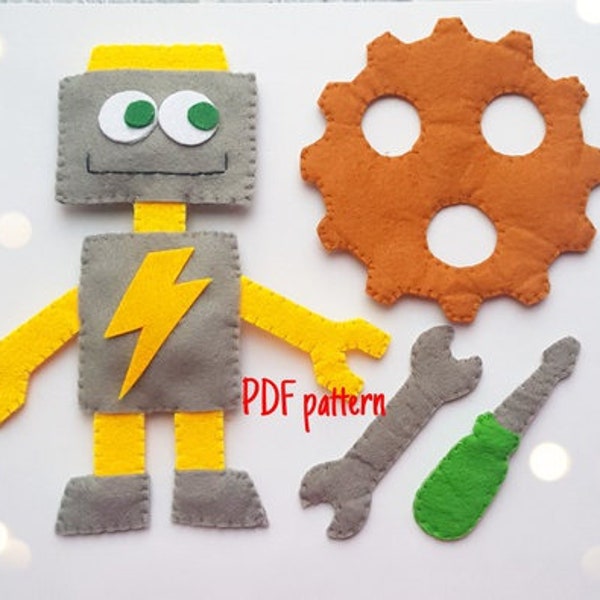 Felt robot set toys Esy Pattern PDF Tutorial, Robot plush toy sewing pattern, Robot pdf toy sewing tutorial, Stuffed Robot toy