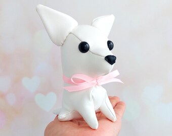 Wit Eco-lederen Chiahuahua Speelgoed, Zacht Speelgoed Hond Chiahuahua, Knuffeldier Hond, Baby speelgoed hondenliefhebber cadeau Pluche speelgoed hond Chihuahua pop Interieur
