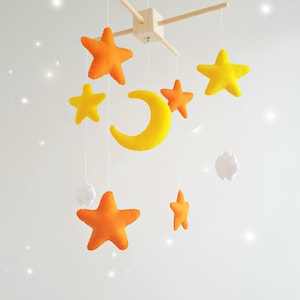 Baby nursery mobile, orange yellow felt stars baby crib mobile, handmade felt crib mobile, nursery decor, Hanging mobile, Baby shower gift
