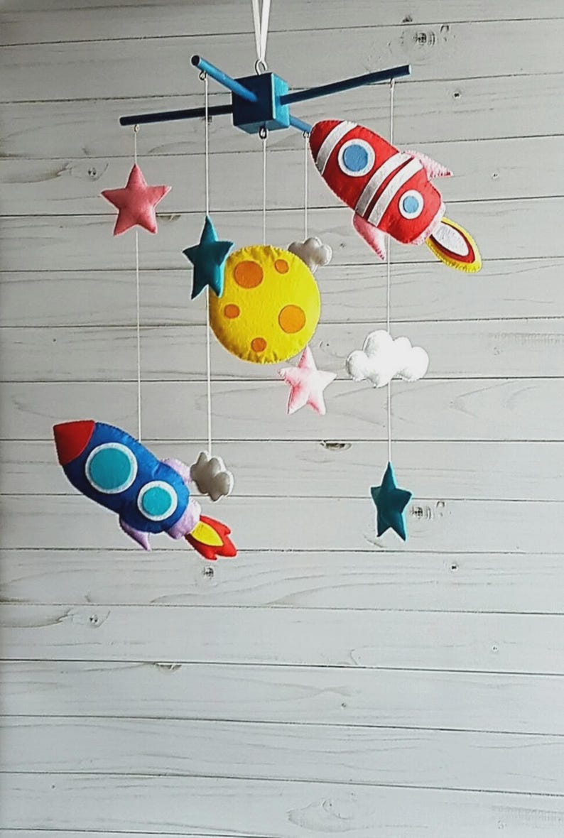 Space Baby Mobile Rockets Solar System Moon Stars Nursery Crib Mobile ...
