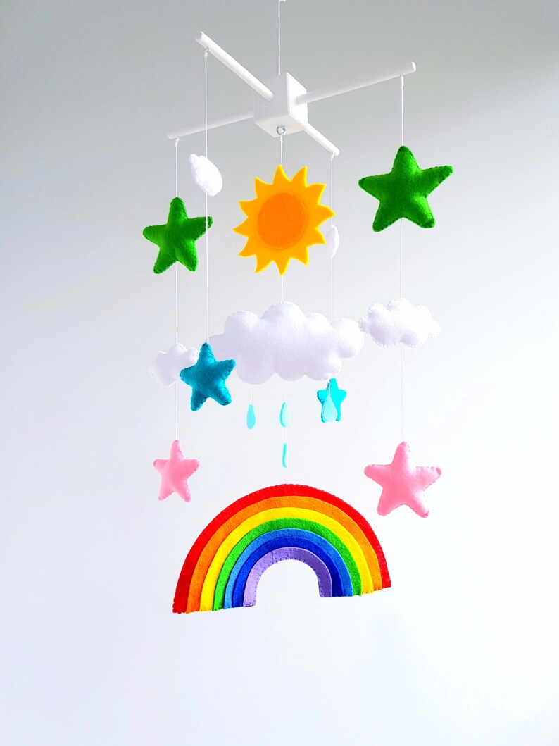 Colorful beautiful Rainbow baby crib mobile, Nursery baby crib mobile, Felt baby mobile, Girl baby mobile, Boy baby felt mobile image 5