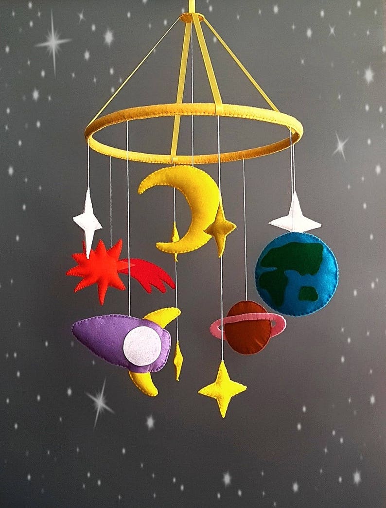Space Baby Crib Mobile Nursery Felt Cot Hanging Etsy