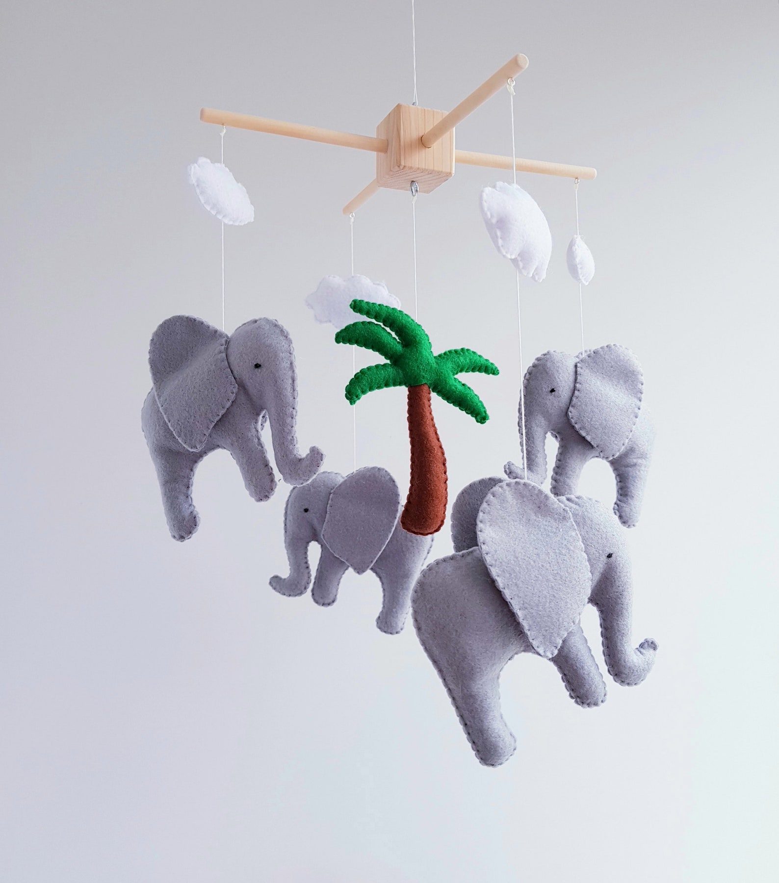 Elephant Baby Crib Mobile Nursery Felt Mobile Animals Mobile Etsy UK