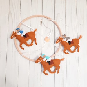 baby crib mobile nursery horse crib mobile horse and rider felt horse stuffed horse mobile