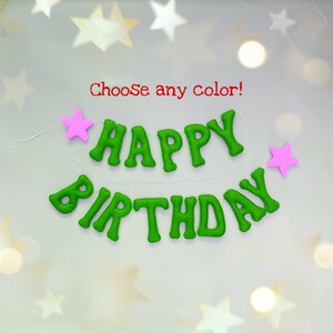 Banner de feltro de feliz aniversário, guirlanda, banner de carta de aniversário infantil, banner personalizado, banner de arco-íris