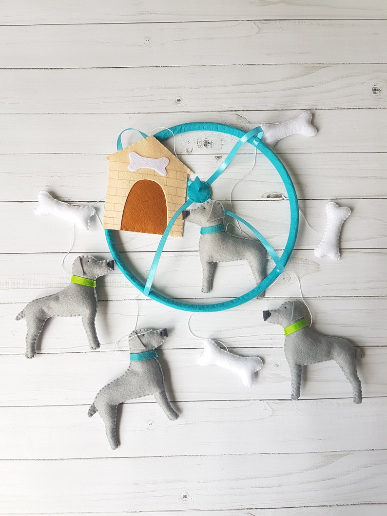Dog baby crib mobile weimaraners Nursery felt Animals