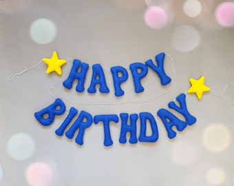 Guirnalda de fieltro de feliz cumpleaños, pancarta de letras de cumpleaños para niños, pancarta personalizada, pancarta arcoíris