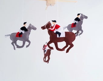 Animal nursery baby crib mobile, Felt Horse and rider Baby crib mobile, felt Nursery decor, Order your color