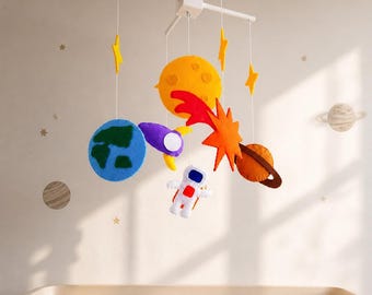 Space Baby Mobile, Galaxy Crib Mobile, Nursery Decor, Astronaut Mobile, Solar System Mobile, Earth Saturn Rocket Moon Stars, Colorful Mobile