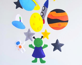 Space Baby crib mobile, NASA decor, UFO Felt handmade mobile