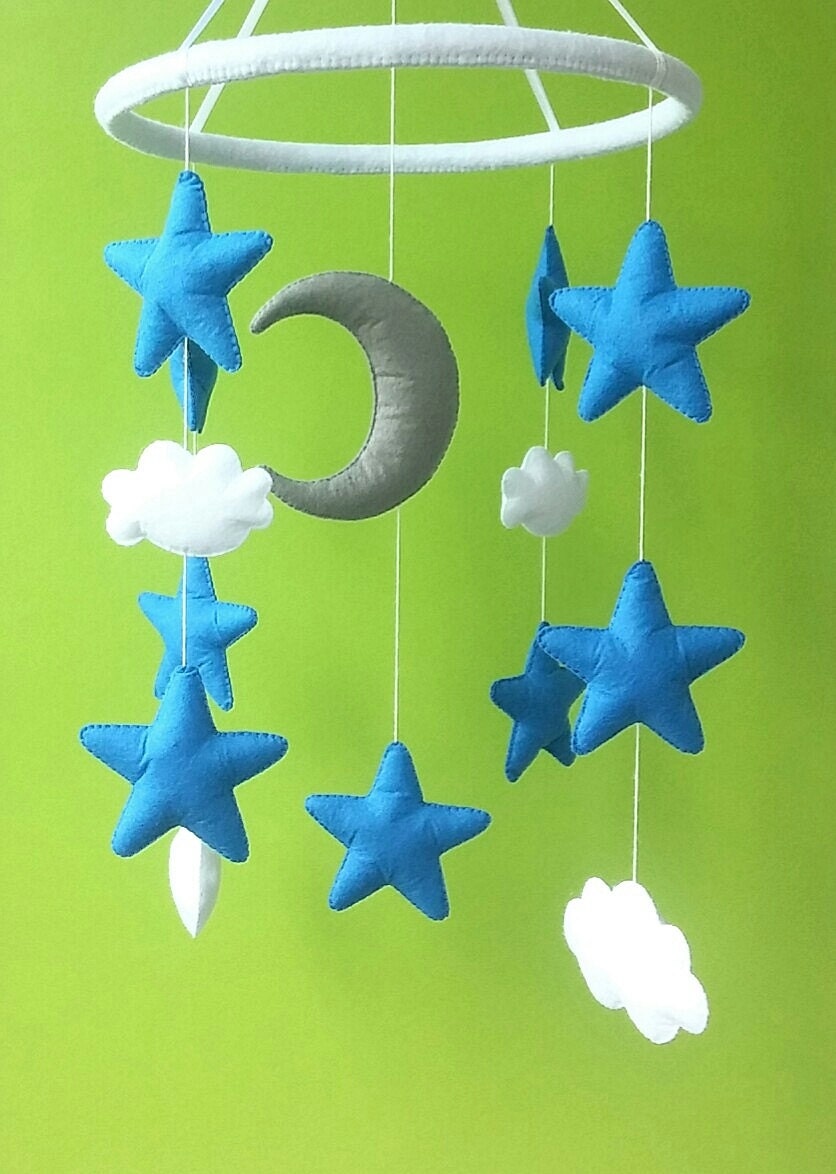 Baby mobile crib Star navy gray moon Nursery cot decor Cloud Etsy