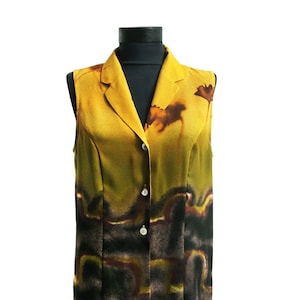 Collared Sleeveless Button Up Blouse, Elegant Green Summer Top, Button-Up Shirt, Small Size Tunic, Colorful Vintage Vest, Semi Sheer Fabric