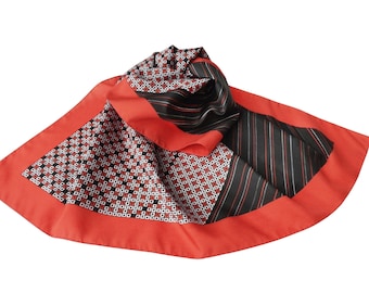 Large Square Neck Scarf, Multicolored Geometric Print Scarf, Vintage Pin Up Shawl, Abstract Print Red and Black Scarf, Neckerchief, Bandana