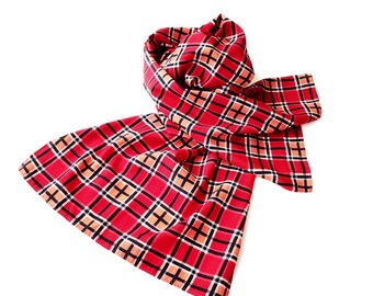 Long Red Neck Scarf, Plaid Polyester Scarf, Colorful Vintage Shawl, Bright Squares Pattern, Wide Rectangle Scarf, Neckerchief, Retro Scarf