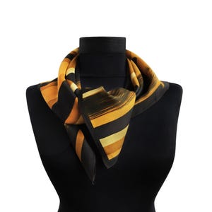 Large Abstract Print Neck Scarf, Square Multicolored Shawl, Brown Orange Yellow Vintage Scarf, Psychedelic Scarf, Brown Neckerchief, Bandana