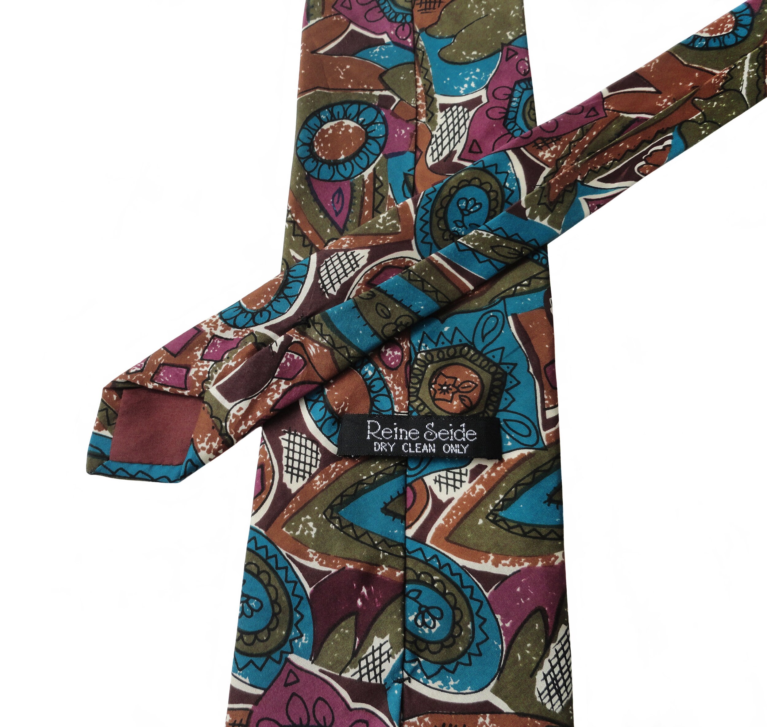 Vintage Silk Necktie, Abstract Print Necktie, Pure Silk Colorful Tie ...