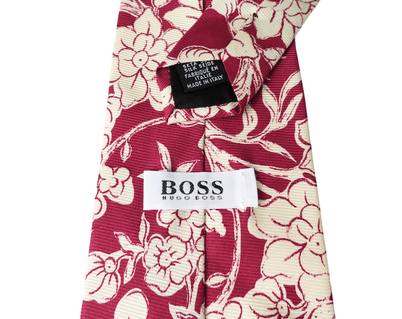 Red Silk Tie Made in Italy Suit Accessory Formal Wear Silk HUGO BOSS Men/'s Gift Vintage Silk Necktie Floral Wide Tie Men/'s Silk Tie