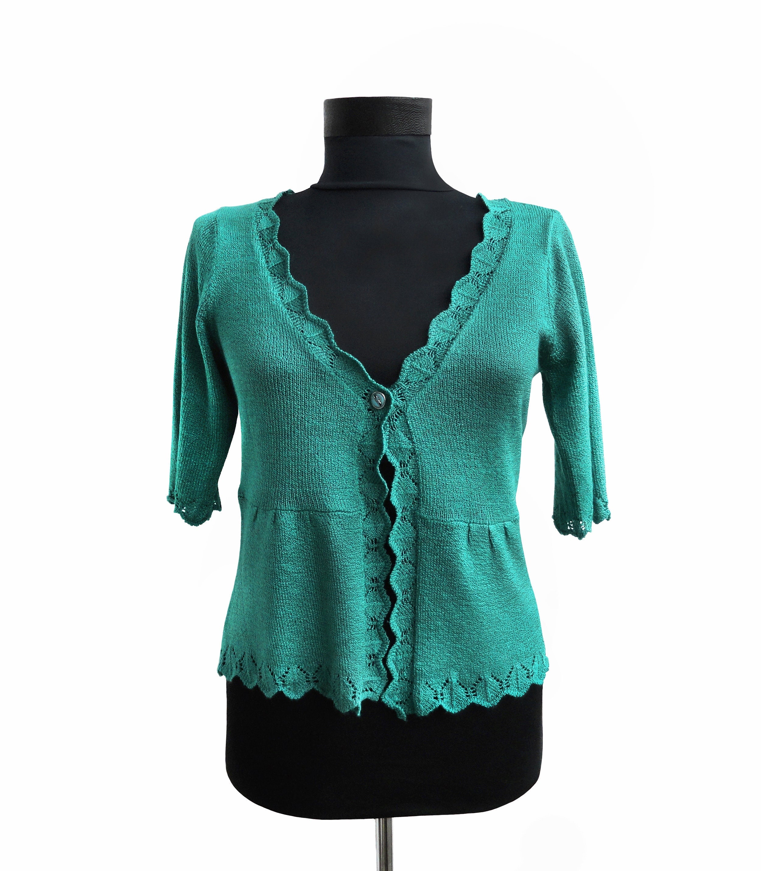 Vintage Knit Turquoise Cardigan Open 