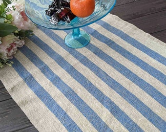 Striped table runner 17"x48" Beach wedding decor Linen table runner