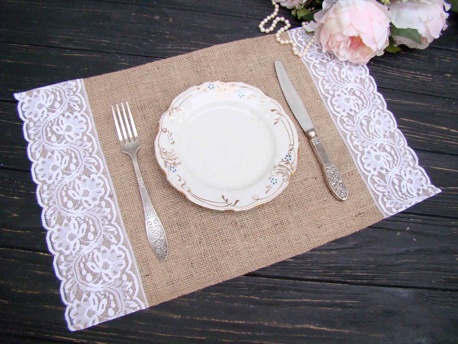 Wedding placemat Burlap and lace placemat White lace table mat Etsy
