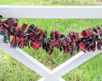 Farmhouse fabric garland, Christmas tree garland, Wedding decoration, Rustic rag garland, Buffalo check decor, Holiday decor