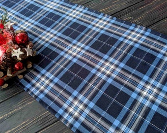 Blue tartan Christmas table runner