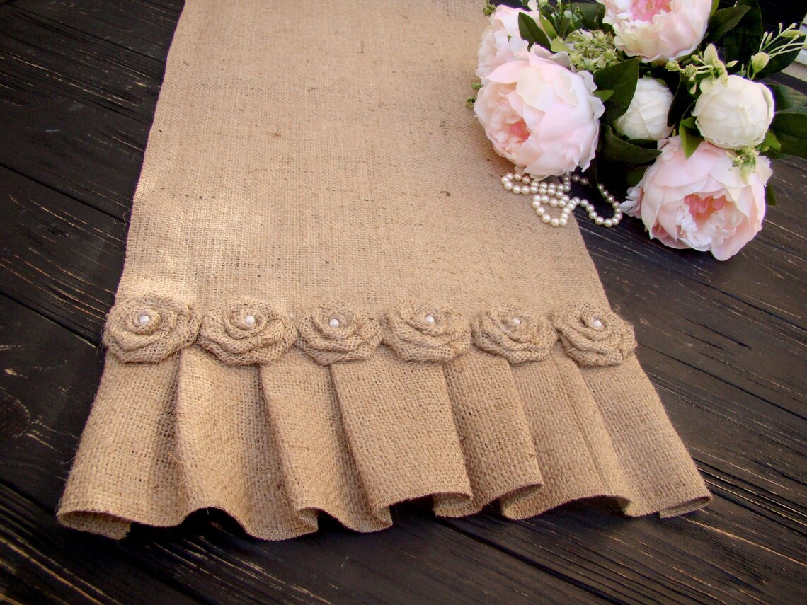 Farmhouse table runner Rustic wedding Burlap table decor Etsy