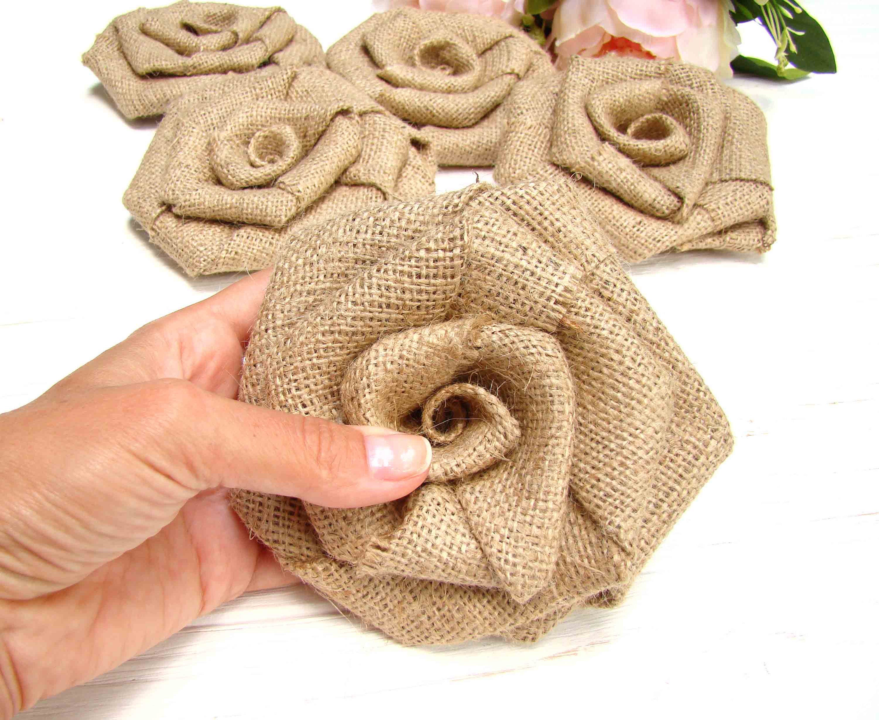 Large Wedding Roses Set of 5 Burlap Flowers Rustic Wedding