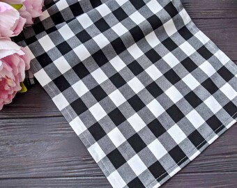 Buffalo plaid table runner Black white kitchen runner