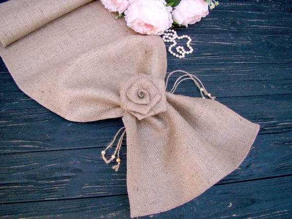 Burlap Table Runner With Flowers Rustic Wedding Table Decor Etsy